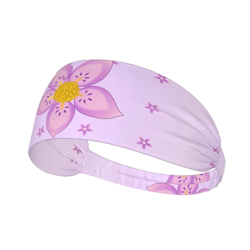 Elastisches Übungs-Stirnband für Damen und Herren, feuchtigkeitsableitend, athletisch, für Laufen, Fitnessstudio, Training, fünfblättrige violette Blumen von YYHHAOFA