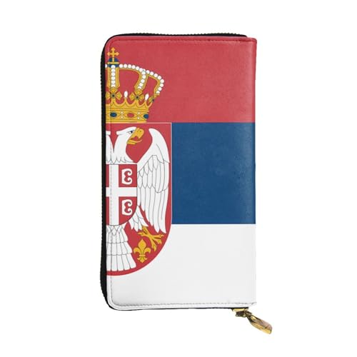 YYHHAOFA Flagge von Serbien Stempel-Leder lange Clutch-Geldbörse: bequem, leicht, wasserdicht, langlebig, 19 x 10,5 cm, Schwarz, Einheitsgröße, Schwarz , Einheitsgröße von YYHHAOFA