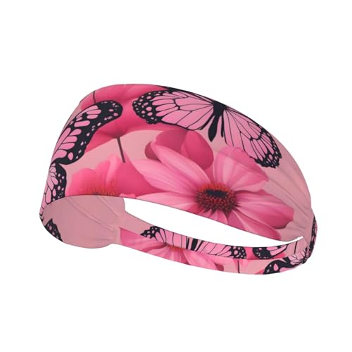 Elastisches Damen-Stirnband, feuchtigkeitsableitend, athletisch, für Laufen, Training, Outdoor-Sport, rosa Blumen, Schmetterlinge Elastisches Damen-Stirnband, feuchtigkeitsableitend, athletisch, für Laufen, Training, Outdoor-Sport, rosa Blumen, Schmetterlinge von YYHWHJDE