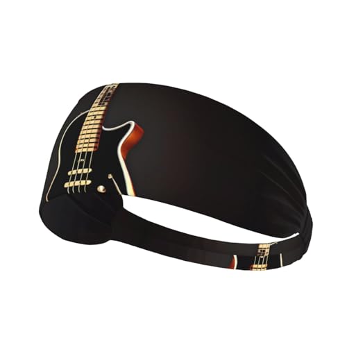 Elastisches Damen-Stirnband, feuchtigkeitsableitend, athletisch, für Laufen, Training, Outdoor-Sport, schwarze Gitarren-Drucke von YYHWHJDE