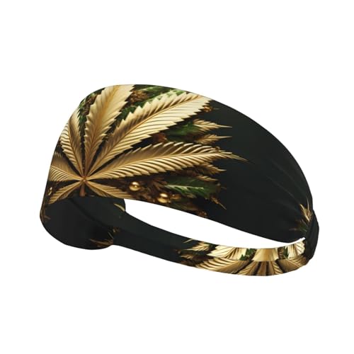 Elastisches Unisex-Sport-Stirnband, feuchtigkeitsableitend, athletisch, für Laufen, Training, Outdoor-Sport, goldenes Cannabis-Muster Elastisches Unisex-Sport-Stirnband, feuchtigkeitsableitend, athletisch, für Laufen, Training, Outdoor-Sport, goldenes Cannabis-Muster von YYHWHJDE