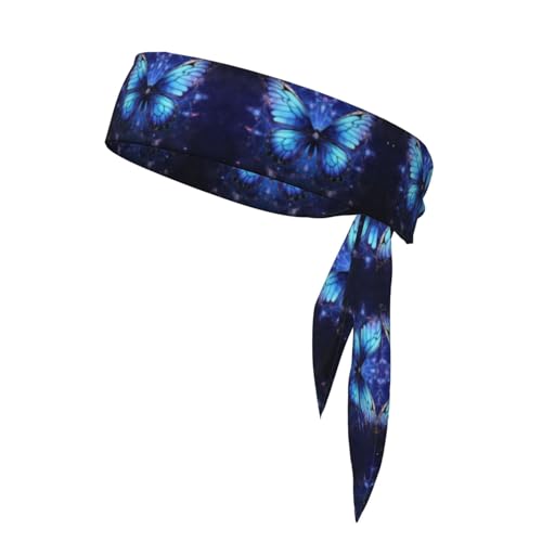 Sport-Kopfband aus Baumwollriemen für Damen und Herren, feuchtigkeitsableitend, athletisch, für Laufen, Fitnessstudio, Training, blauer Sternenschmetterling von YYHWHJDE