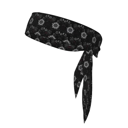 Sport-Kopfband aus Baumwollriemen für Damen und Herren, feuchtigkeitsableitend, athletisch, für Laufen, Fitnessstudio, Training, übernatürliche Symbole, schwarzes Muster von YYHWHJDE