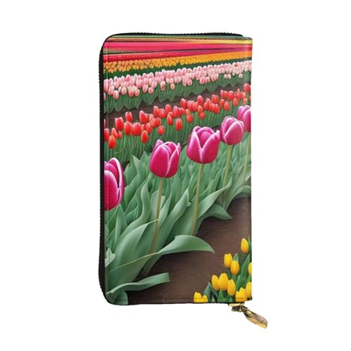 YYHWHJDE Clutch-Geldbörse mit Tulpenmotiv, hochwertiges Leder, lang, entworfen für modische Mädchen und Frauen, stilvoll, 19 x 10,5 cm, Schwarz , Einheitsgröße von YYHWHJDE