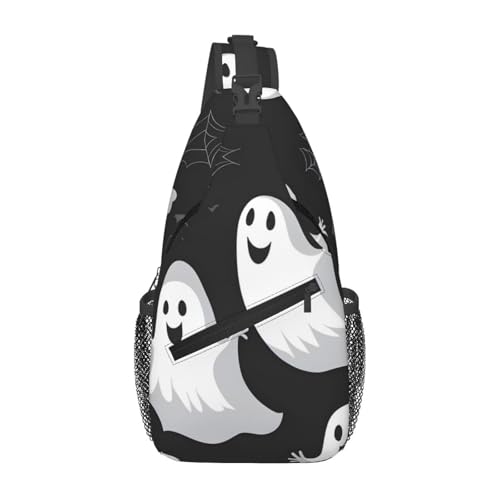 YYHWHJDE Cross Chest Bag Diagonal - Hochwertige, langlebige und geräumige Umhängetasche für Damen und Herren, Schwarz und Halloween-Geisterdruck, Schwarz, Einheitsgröße, Schwarz , Einheitsgröße von YYHWHJDE