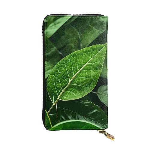 YYHWHJDE Green Leaf Nature Prints Leder-Clutch, lang, entworfen für modische Mädchen und Frauen, stilvoll und personalisiert, 19 x 10,5 cm, Schwarz, Einheitsgröße, Schwarz , Einheitsgröße von YYHWHJDE