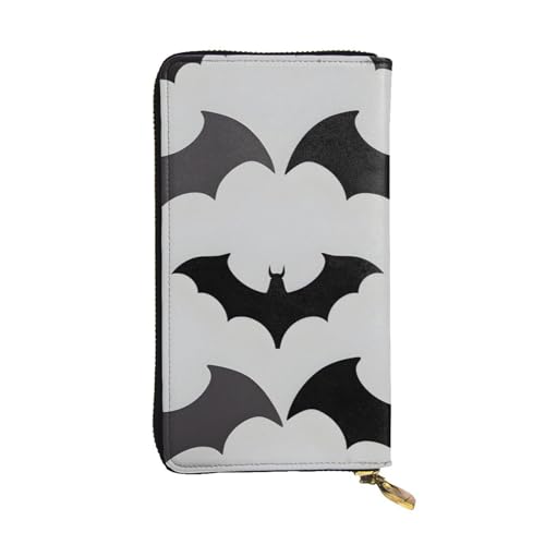 YYHWHJDE Halloween Fledermäuse grau bedrucktes hochwertiges Leder lange Clutch Geldbörse entworfen für modische Mädchen und Frauen stilvoll 19 x 10,5 cm, Schwarz , Einheitsgröße von YYHWHJDE