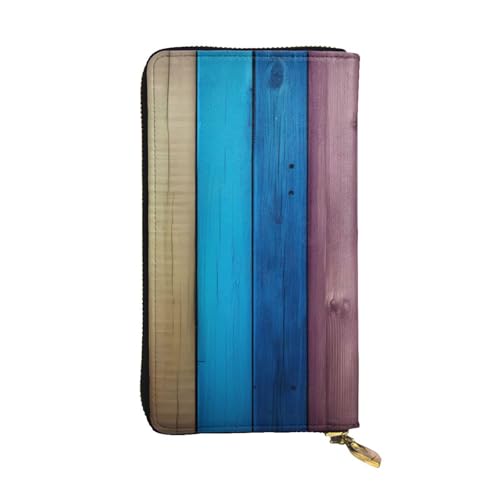 YYHWHJDE Lange Clutch-Geldbörse mit Holzhintergrund in Regenbogenfarben, hochwertiges Leder, entworfen für modische Mädchen und Frauen, stilvoll, 19 x 10,5 cm, Schwarz , Einheitsgröße von YYHWHJDE