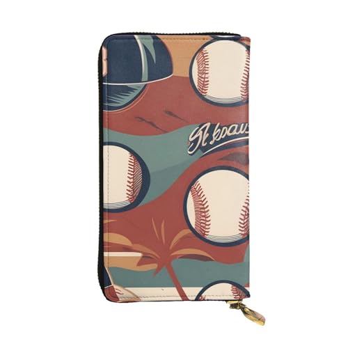 YYHWHJDE Lange Clutch-Geldbörse mit Retro-Baseball-Aufdruck, aus Leder, entworfen für modische Mädchen und Frauen, stilvoll und personalisierbar, 19 x 10,5 cm, Schwarz, Einheitsgröße, Schwarz , von YYHWHJDE