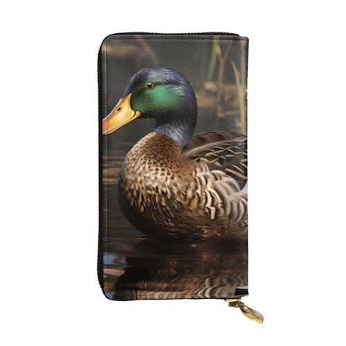 YYHWHJDE Mallard Duck Geldbörse aus Leder, lang, entworfen für modische Mädchen und Frauen, stilvoll und personalisiert, 19 x 10,5 cm, Schwarz, Einheitsgröße, Schwarz , Einheitsgröße von YYHWHJDE