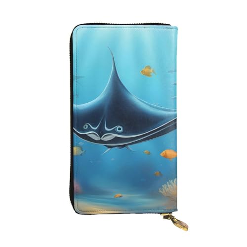 YYHWHJDE Manta Ray and Fish Picture Leder lange Clutch-Geldbörse für modische Mädchen und Frauen, stilvoll und personalisiert, 19 x 10,5 cm, Schwarz, Einheitsgröße, Schwarz , Einheitsgröße von YYHWHJDE