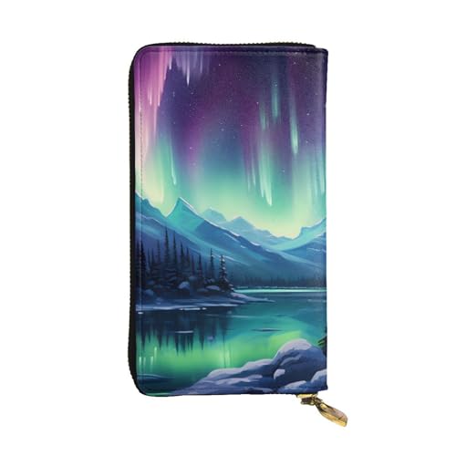 YYHWHJDE Northern Lights Painting Printed Quality Leather Long Clutch Wallet Designed for Fashion Girls and Women Stylish 19.0 cm x 10.5 cm, Schwarz , Einheitsgröße von YYHWHJDE