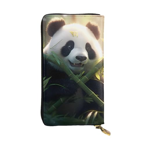 YYHWHJDE Panda Geldbörse mit Bambus-Motiv, bedruckt, hochwertiges Leder, lang, entworfen für modische Mädchen und Frauen, stilvoll, 19 x 10,5 cm, Schwarz , Einheitsgröße von YYHWHJDE