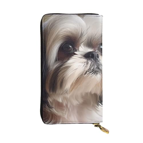 YYHWHJDE Shih Tzu Hunde-Aufdrucke, hochwertiges Leder, lange Clutch-Geldbörse, entworfen für modische Mädchen und Frauen, stilvoll, 19 x 10,5 cm, Schwarz , Einheitsgröße von YYHWHJDE