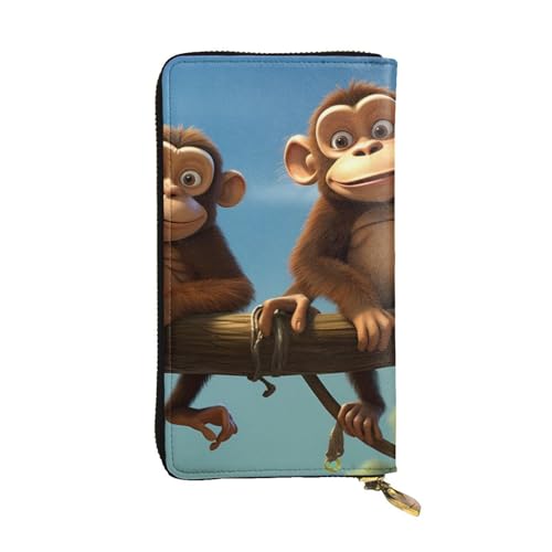 YYHWHJDE Two Monkeys Damen-Geldbörse, bedruckt, hochwertiges Leder, lang, für Mädchen und Frauen, stilvoll, 19 x 10,5 cm, Schwarz , Einheitsgröße von YYHWHJDE