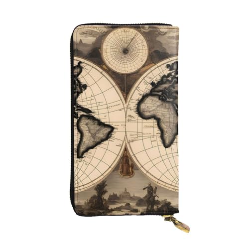 YYHWHJDE Vintage Old World Map Printed Quality Leather Long Clutch Wallet Designed for Fashion Girls and Women Stylish 19.0 cm x 10.5 cm, Schwarz , Einheitsgröße von YYHWHJDE