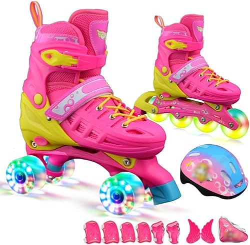 YYingYYue Inline-Skates Rollschuhe Zweireihige Skates Einstellbar Anfänger Kinder Jungen Und Mädchen Flash-Zweirad Skates Set 2-12 Jahre Alt Schlittschuh-Set,Rosa,35~38 von YYingYYue