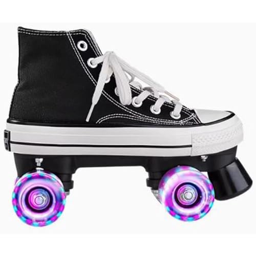 YYingYYue Rollschuhe Für Mädchen Rollerskates Damen Disco Roller Canvas Skates Erwachsene Leder Atmungsaktiv Glänzende Räder Retro Design,Schwarz,40 von YYingYYue