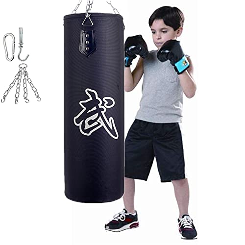 Boxsack Kinder Erwachsene Boxsack Hängend Set Leder Sandsack Boxen ​Sandsäcke 60CM/80CM/100CM/120CM/150CM für Boxtraining Sandsack MMA Training (Nicht gefüllt),Schwarz,100cm von YZBBSH