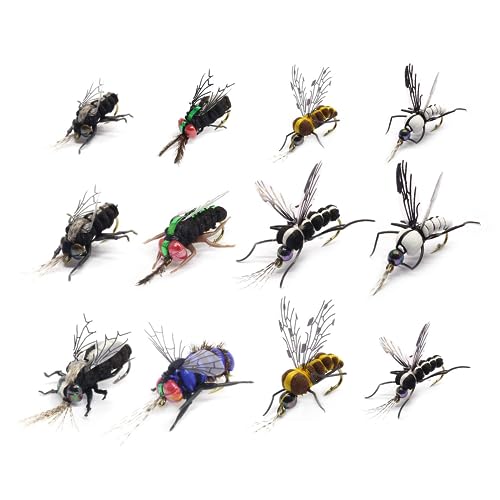 Realistische Fliegenfischen Fliegen Set Trockenfliegen Moskitos Set von 12 Fliegen Handgemachte Regenbogen Forellen Angeln Köder Kit Flyfishing von YZD