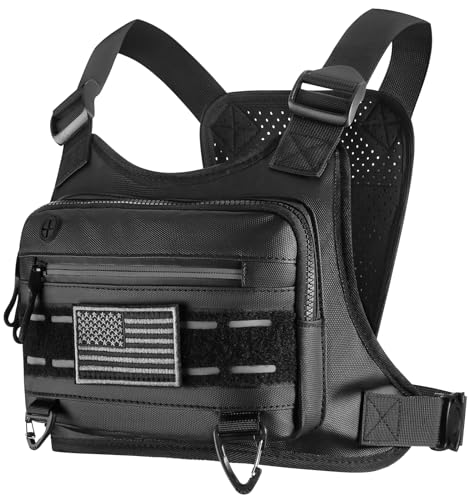 YZDD GOMIA Brusttasche für Damen und Herren, wasserabweisend, Laufweste, taktische Brusttasche für Sport, Outdoor, Schwarz, Einheitsgröße von YZDD GOMIA