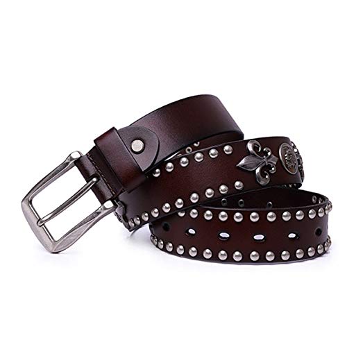YZJYB Echt Leder Ledergürtel Jahrgang Nieten Gürtel Mit Legierung Schnalle Herren Damen Punk Rock Style Jeansgürtel versch Farben und Größen,Braun,120CM YZJYB Echt Leder Ledergürtel Jahrgang Nieten Gürtel Mit Legierung Schnalle Herren Damen Punk Rock Style Jeansgürtel versch Farben und Größen,Braun,120CM von YZJYB