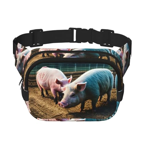 Bauchtasche mit Schweinefarm-Aufdruck, mit Verlängerung, für Herren und Damen, Hüfttasche mit Reißverschlusstaschen, Schwarz, Einheitsgröße von YaWea