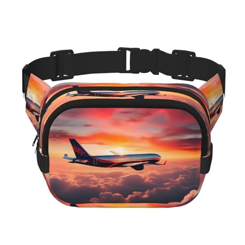 Bauchtasche mit Verlängerung für Herren und Damen, Flugzeug-Sonnenuntergänge, Himmelsdruck, Hüfttasche mit Reißverschlusstaschen, Schwarz, Einheitsgröße von YaWea