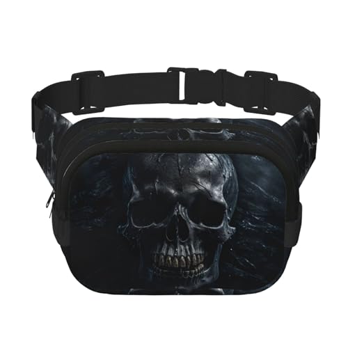 Bauchtasche mit Verlängerung für Herren und Damen, mit Totenkopf-Motiv, mit Reißverschlusstaschen, Schwarz, Schwarz, Einheitsgröße Bauchtasche mit Verlängerung für Herren und Damen, mit Totenkopf-Motiv, mit Reißverschlusstaschen, Schwarz, Schwarz, Einheitsgröße von YaWea