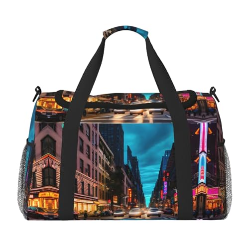 Street of New York City Übernachtungstasche für Damen und Herren, Schultertasche, Handgepäcktasche für Reisen, Reiseutensilien, Schwarz, Einheitsgröße von YaWea