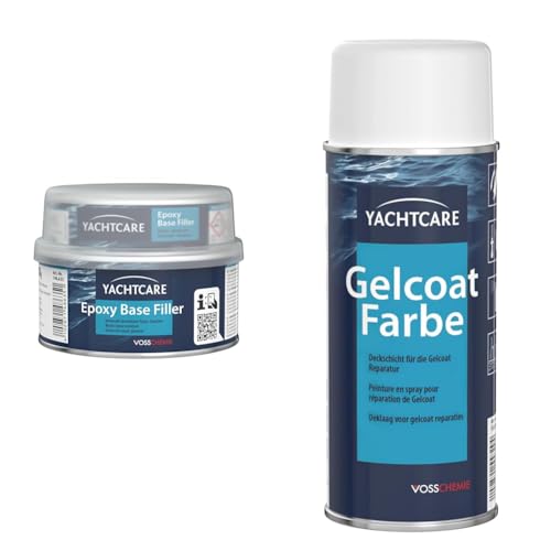 Yachtcare Unisex Base Filler Epoxyspachtel, hellgrau, 500g EU & Gelcoat Farbe 400ML RAL 9010 - Glänzende Endversiegelung zum Sprühen für Gelcoat & GFK von Yachtcare