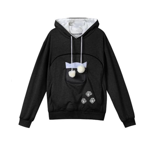 Yacriso Celerypets Gemütlicher Haustier-Transporter-Kapuzenpullover mit Katzenohren, Känguru-Kapuzenpullover, Sweatshirt für Pfoten-Eltern, Katzen-Kapuzenpullover mit Ohren (Black,XL) von Yacriso