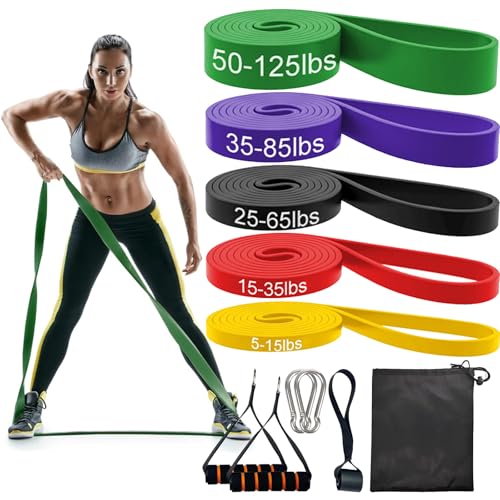 Resistance Bands Set, Widerstandsbänder mit 5 Widerstandsstufen mit Türanker Griffen und Tragetasche, Fitnessbänder für Fitness, Yoga, Krafttraining, Klimmzughilfe für Männer Frauen von Yagurby