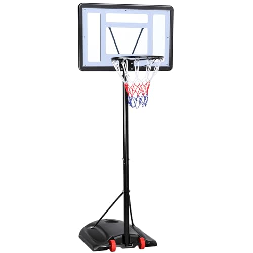 Yaheetech Basketballkorb mit Rollen Basketballständer Basketballanlage Standfuß mit Wasser oder Sand Höheverstellbar 219 bis 279 cm, Schwarz, Nylon von Yaheetech