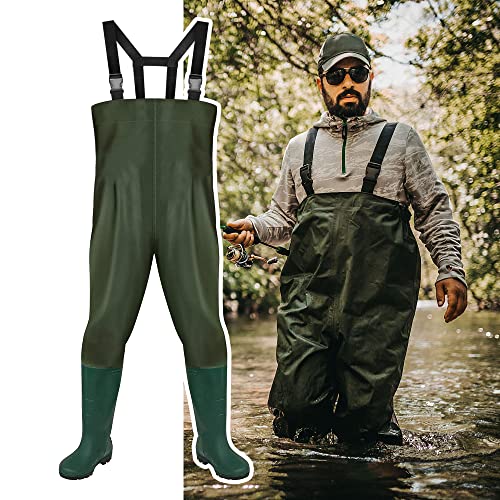 Yakimz Wathose Herren Anglerhose, 70D Nylon Composite PVC, Fischerhose mit rutschfesten Gummistiefeln, Herren Damen Teichhose, Hochwasserhose, für Baustellen, Angeln, Bauernhöfe, Gärten von Yakimz