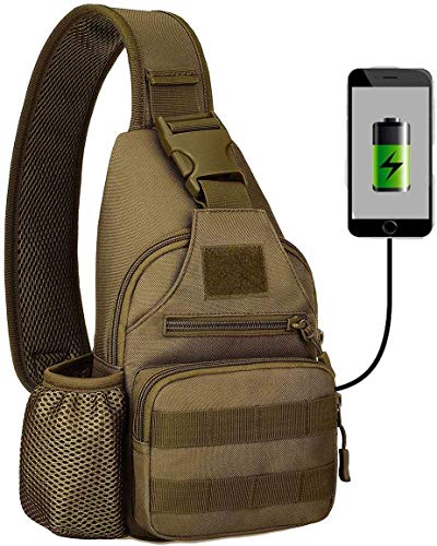 Yakmoo Taktische Brusttasche Militarische Schultertasche mit Wasserflaschenhalter Chest Sling Pack Molle System Crossbody Bag wasserdichte Umhängetasche Single Strap Rucksack für Outdoors von Yakmoo