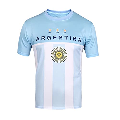 YaoLuDeer WM-Trikot 2022 Fußballmeister 3 Sterne Argentinien Jersey Fans T-Shirt Erwachsener Fußball Rugby,Argentina,L(180cm) von YaoLuDeer