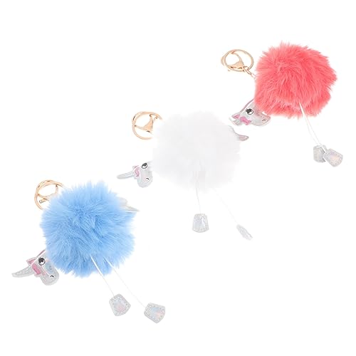 Yardenfun 3er Set Schlüsselanhänger Mit Tierdesign Einhorn Pom Pom Aus Kunstfell Für Taschen Und Autoschlüssel Festliche Und Wassermelone Mit Goldener Kette von Yardenfun