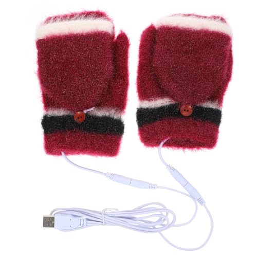 Yardwe 1 Paar Winterhandschuhe Fäustlinge Nägel Laufhandschuhe Thermohandschuhe Für Männer Finger USB Beheizbare Handschuhe Vlies Handschuhe Frauen Handwärmer Handschuhe Stricken Rot von Yardwe