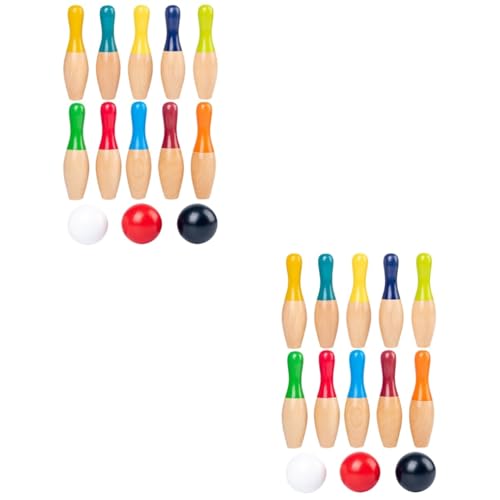 Yardwe 2 Sätze Bowlingkugel kinderspielzeug Indoor-Spielset für Interaktives Interaktives Sportspielzeug werfen Bälle Bowling-Spielset hölzern Colorful von Yardwe