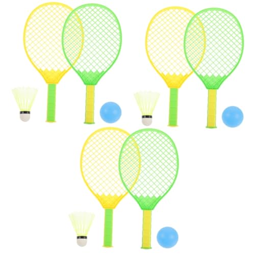 Yardwe 3 Sätze -Badmintonschläger-Einsteigerset (Doppelschläger und Doppelball [Badminton und Plastikball]) 4tlg Badminton Set badmintonschläger Rebound-Badminton von Yardwe