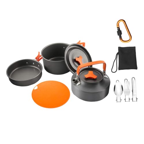 Yardwe Outdoor Camping Kochgeschirr Set Für 2 3 Personen Faltbarer Campingkocher Mit Töpfen Und Outdoor Tassen Orange Inkl Camping Besteckset Und Gewürzbehälter Ideal von Yardwe