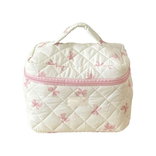Kosmetiktasche Set Make up Bag, Gesteppte Kosmetiktasche mit Schleifenmuster, Groß Kapazität Kulturtasche, Niedliches Baumwolle Make up Tasche, Reise Kulturbeutel Cute Beauty Bag für Damen Kosmetiktasche Set Make up Bag, Gesteppte Kosmetiktasche mit Schleifenmuster, Groß Kapazität Kulturtasche, Niedliches Baumwolle Make up Tasche, Reise Kulturbeutel Cute Beauty Bag für Damen von Yarteim