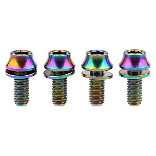 Yaruijia Titan-Schrauben mit Unterlegscheibe für Fahrrad-Wasserflaschen-Halter, M5 x 12mm, 4er Pack, regenbogenfarben Yaruijia Titan-Schrauben mit Unterlegscheibe für Fahrrad-Wasserflaschen-Halter, M5 x 12mm, 4er Pack, regenbogenfarben von Yaruijia