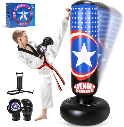 YasinKidz Boxsack Kinder, 168cm Aufblasbare Boxsack Stehend Kinder Standboxsack mit Boxhandschuhen für Training, Karate, Taekwondo, Boxen, MMA and Stressabbau YasinKidz Boxsack Kinder, 168cm Aufblasbare Boxsack Stehend Kinder Standboxsack mit Boxhandschuhen für Training, Karate, Taekwondo, Boxen, MMA and Stressabbau von YasinKidz