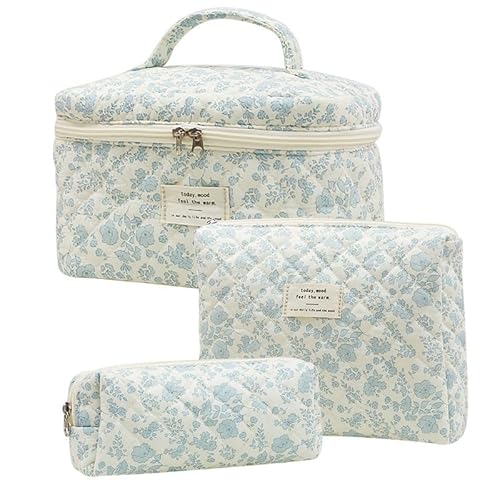 3 teiliges Reise Kosmetiktasche Setaus Baumwolle mit Blumenmuster,Skincare Makeup Toiletry Travel Bag Girl,großes Fassungsvermögen, Reißverschluss,ästhetisches2 (2) von Yavitality