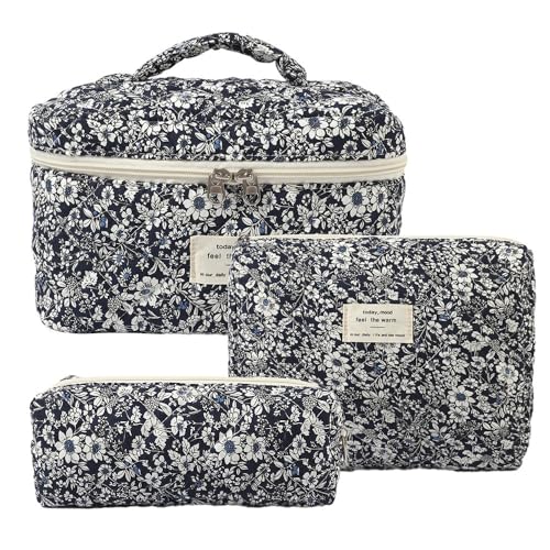 3 teiliges Reise Kosmetiktasche Setaus Baumwolle mit Blumenmuster,Skincare Makeup Toiletry Travel Bag Girl,großes Fassungsvermögen, Reißverschluss,ästhetisches2 (5) von Yavitality