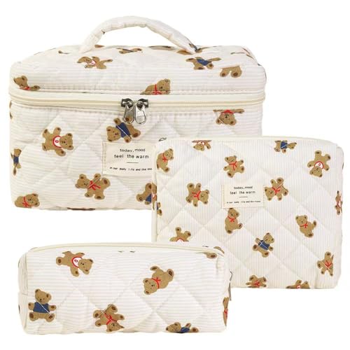 Gesteppte Kulturtasche Schminktasche ， 3 Stück Kosmetiktasche Damen Make up Tasche Cosmetic Bag mit Blumenmuster, Kulturbeutel Set mit Griff. （1） (16) von Yavitality