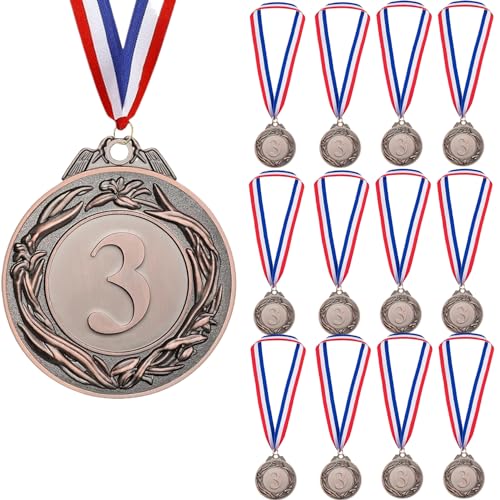 Yeory Medaillen für Kinder 12pcs 2 Zoll Geschnitzte Legierung Medaillen mit Neckriemenpreisen perfekt für Sportturniere, akademische Wettbewerb, Schulwettbewerbe, Bronze, Auszeichnungen von Yeory