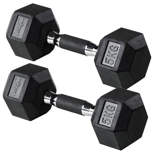 Hex Dumbbell Cast Iron With Rubber Cover - 5 kg, Black Hex Dumbbell Cast Iron With Rubber Cover - 5 kg, Black von Yes4All